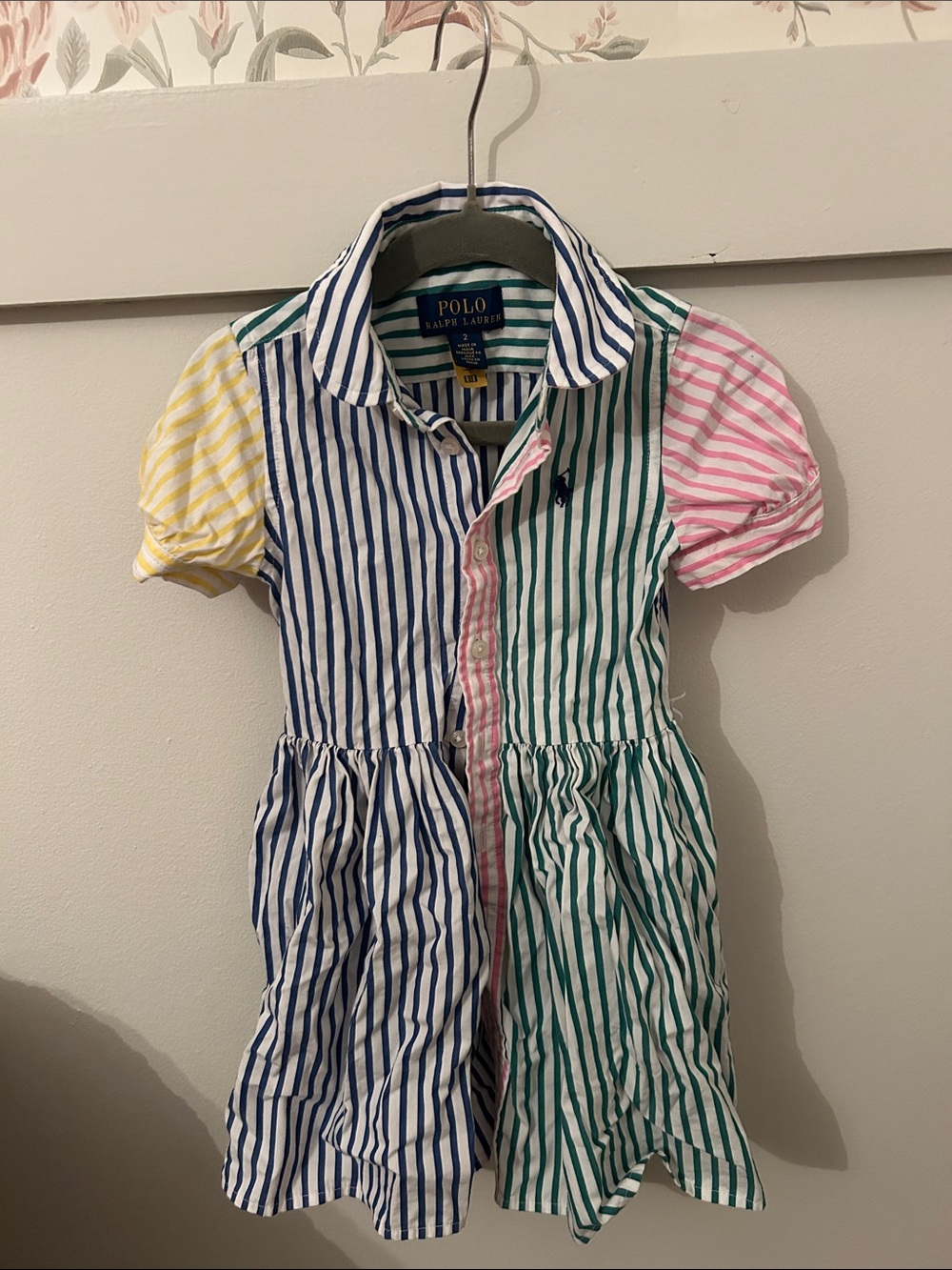 Polo by Ralph Lauren Blue, Green, Pink & Yellow Striped Kids Dress